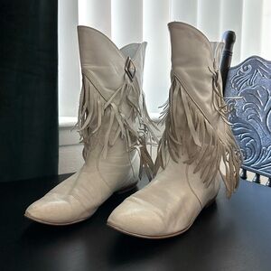 Vintage white leather fringe cowboy western boots women’s 7